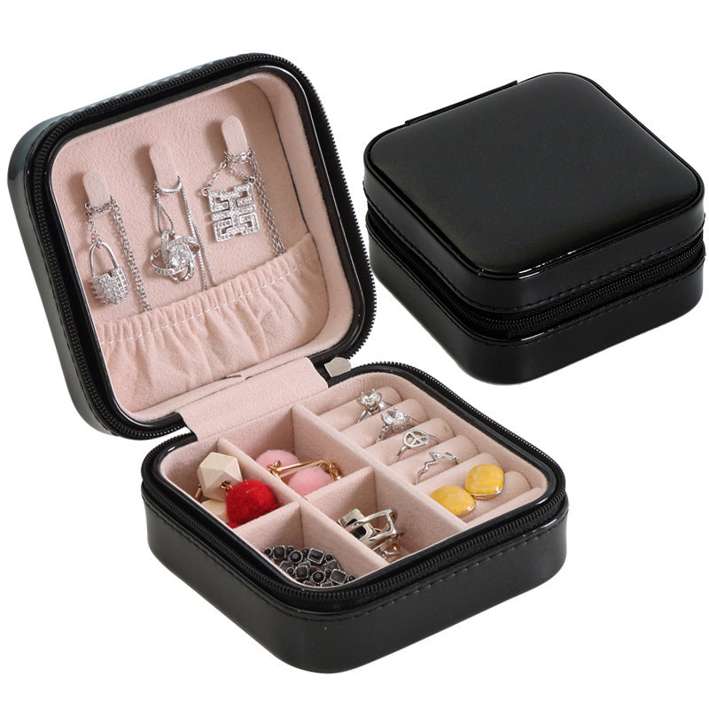 PU Leather Earrings Necklace Ring Earrings Necklace Ring Storage Zipper Portable Small Jewelry Storage Box - Free Shipping - aurelia-clothing-8955