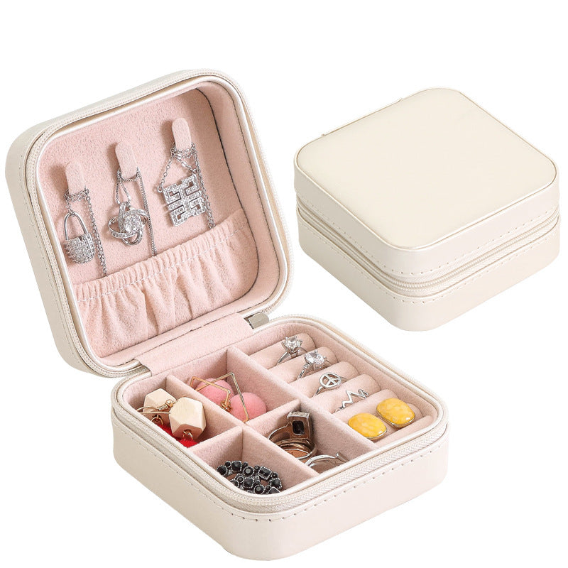 PU Leather Earrings Necklace Ring Earrings Necklace Ring Storage Zipper Portable Small Jewelry Storage Box - Free Shipping - aurelia-clothing-8955