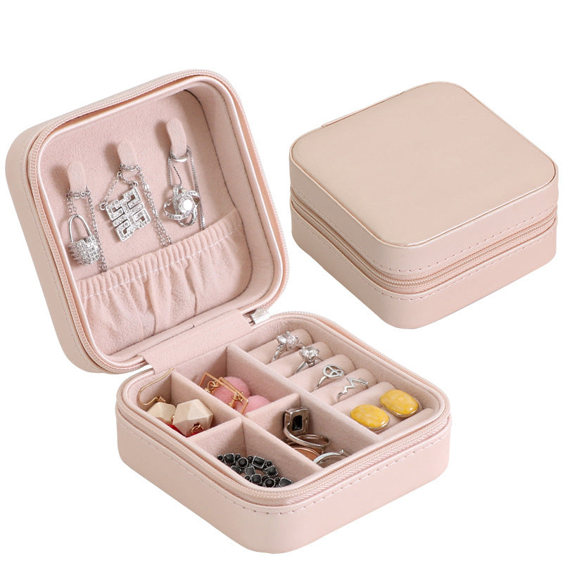 PU Leather Earrings Necklace Ring Earrings Necklace Ring Storage Zipper Portable Small Jewelry Storage Box - Free Shipping - aurelia-clothing-8955