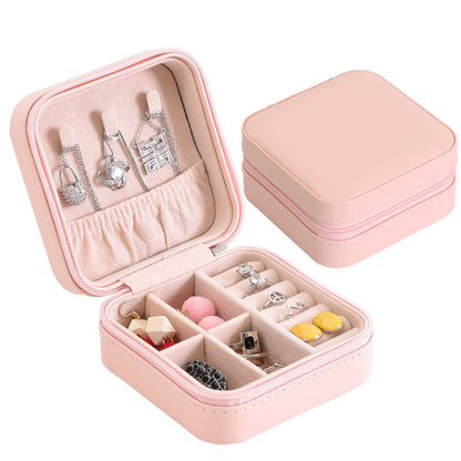 PU Leather Earrings Necklace Ring Earrings Necklace Ring Storage Zipper Portable Small Jewelry Storage Box - Free Shipping - aurelia-clothing-8955