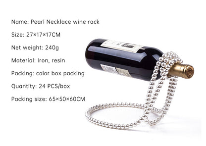 Pearl Necklace Stainless Steel Wine Rack Wine Pedestal Clamp Holder Suspension Champagne Whisky Small Ornaments- Free Shipping - aurelia-clothing-8955
