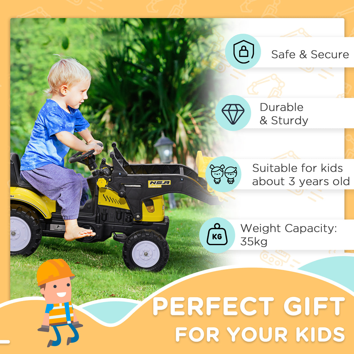 Pedal Ride-On Excavator with Front Loader Digger-Free Shipping - aurelia-clothing-8955