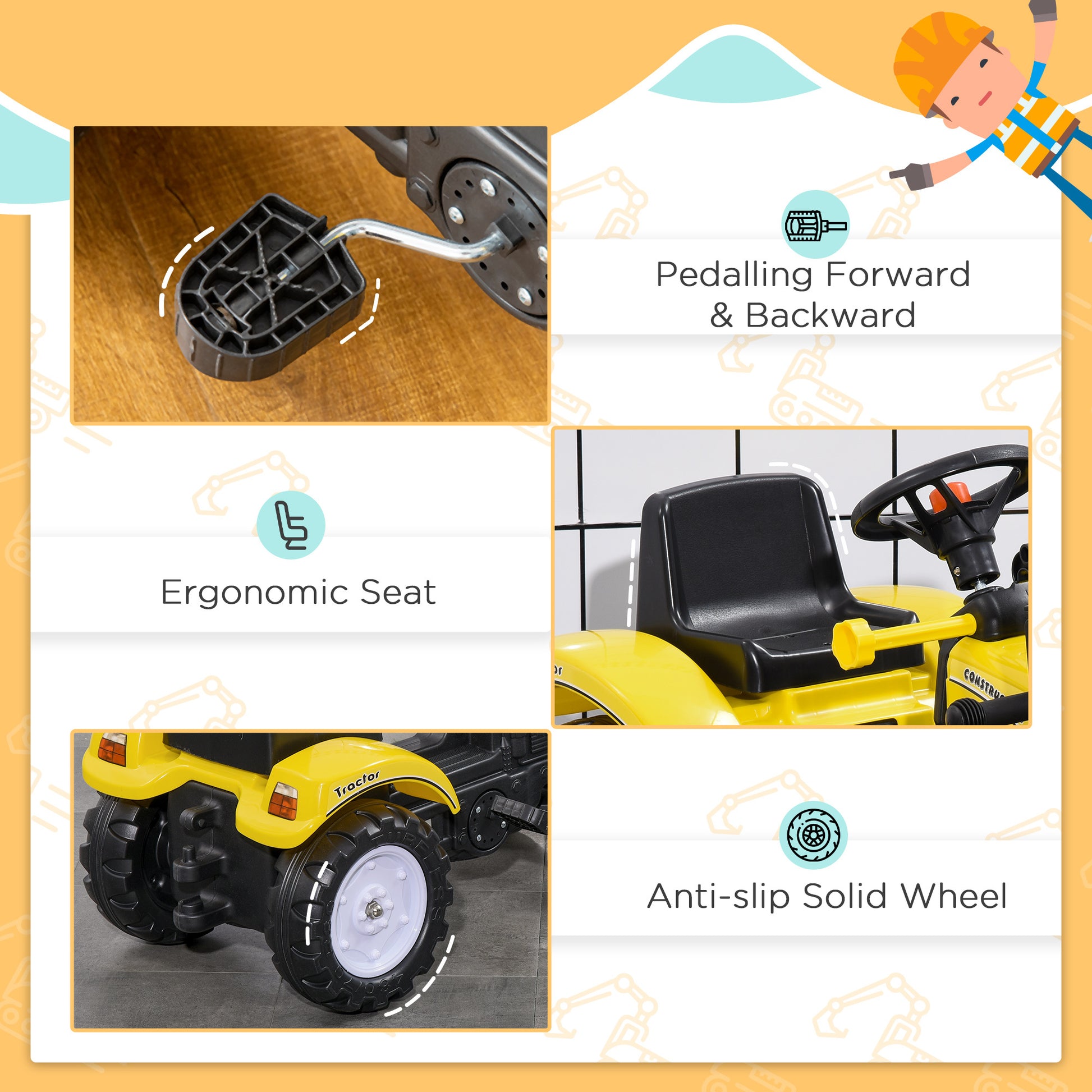 Pedal Ride-On Excavator with Front Loader Digger-Free Shipping - aurelia-clothing-8955
