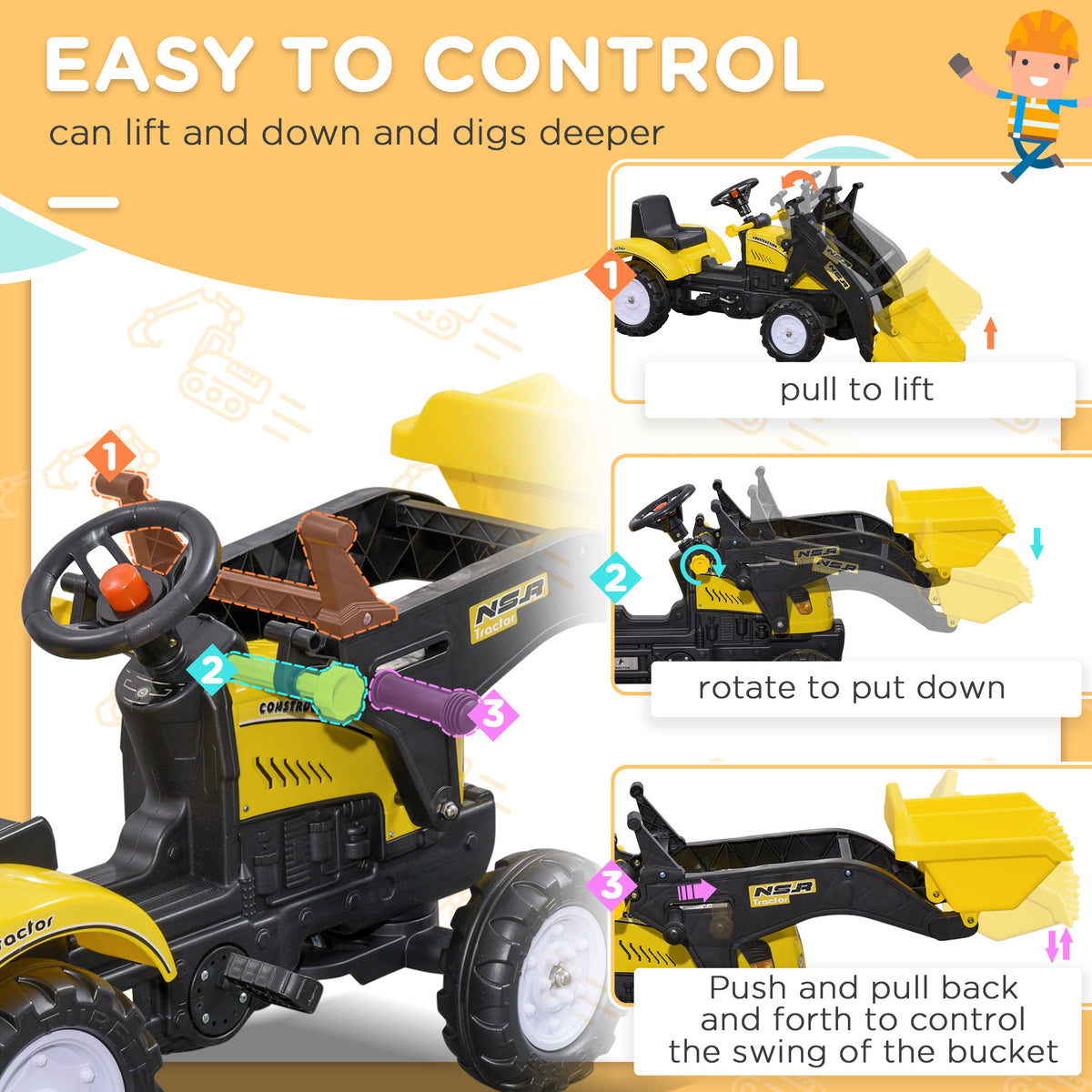 Pedal Ride-On Excavator with Front Loader Digger-Free Shipping - aurelia-clothing-8955