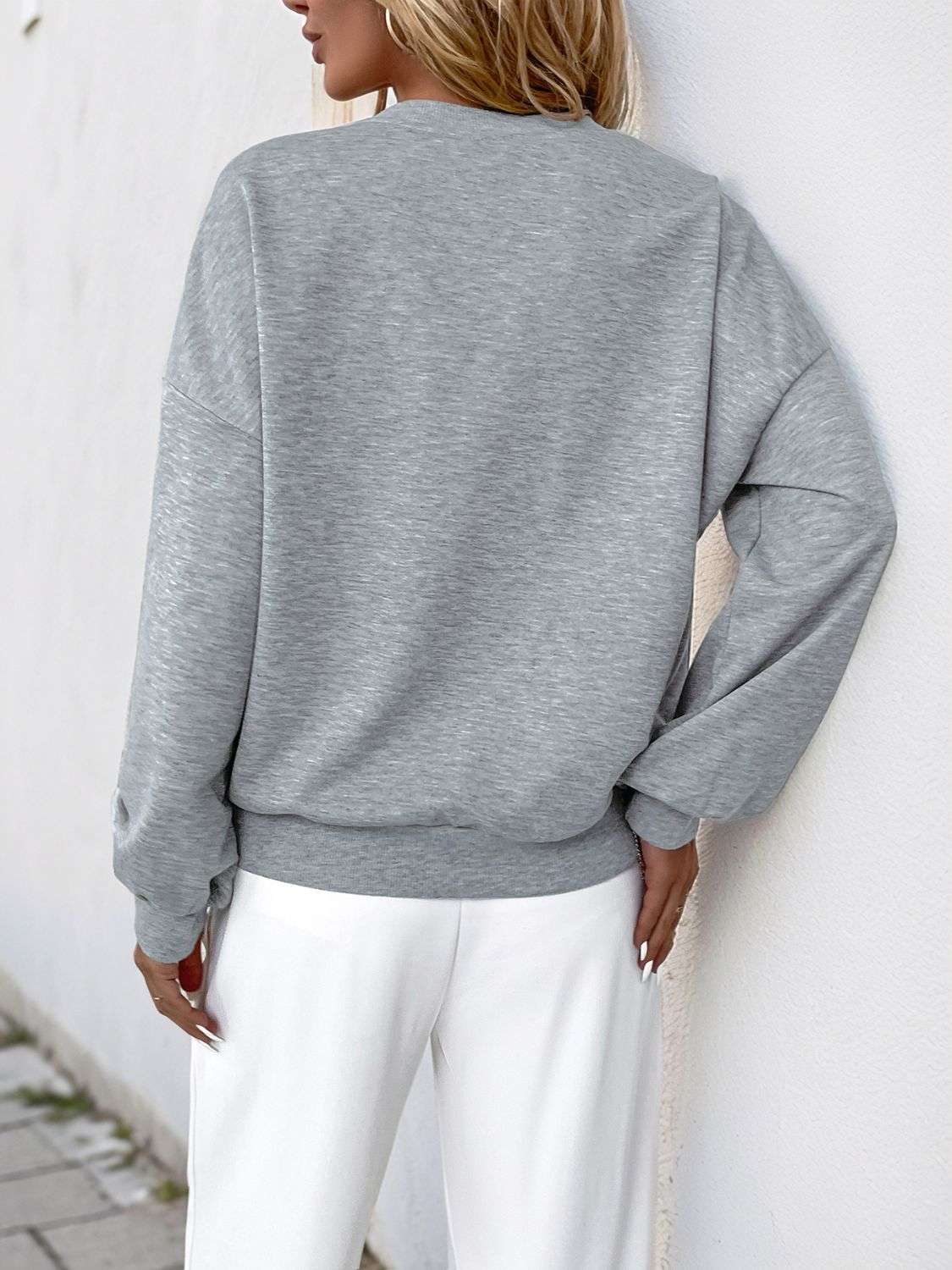 Perfee Cutout Pearl Round Neck Long Sleeve Sweatshirt - aurelia-clothing-8955