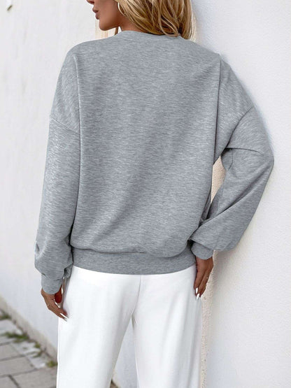 Perfee Cutout Pearl Round Neck Long Sleeve Sweatshirt - aurelia-clothing-8955