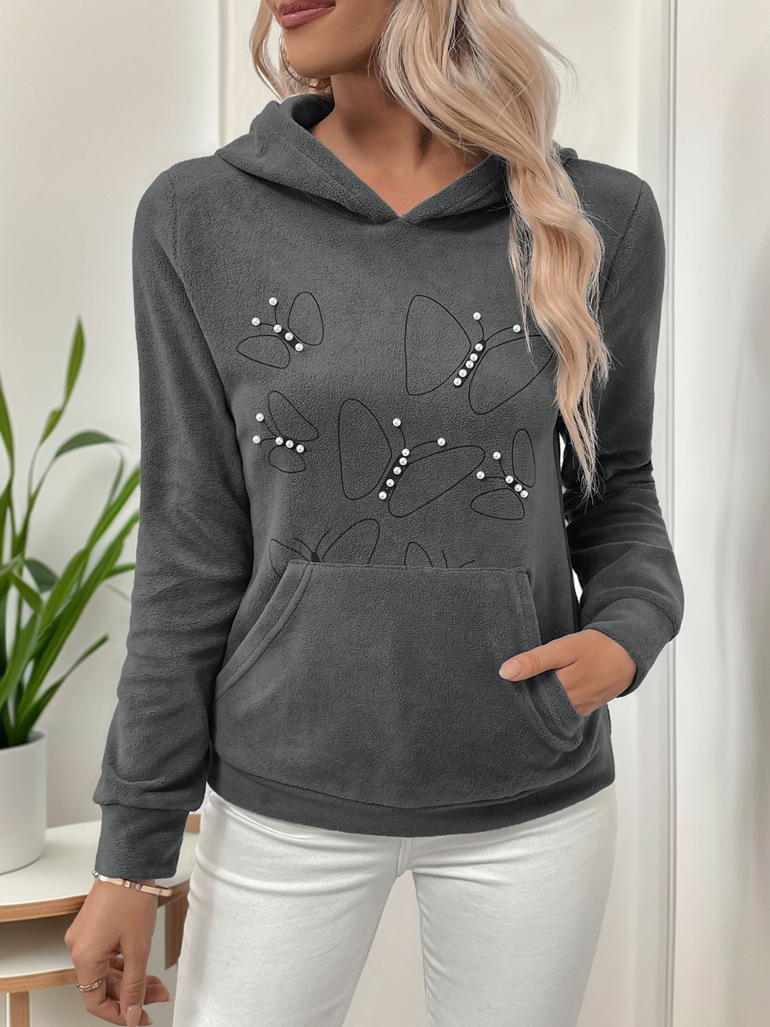 Perfee Pearl Butterfly Long Sleeve Hoodie - aurelia-clothing-8955