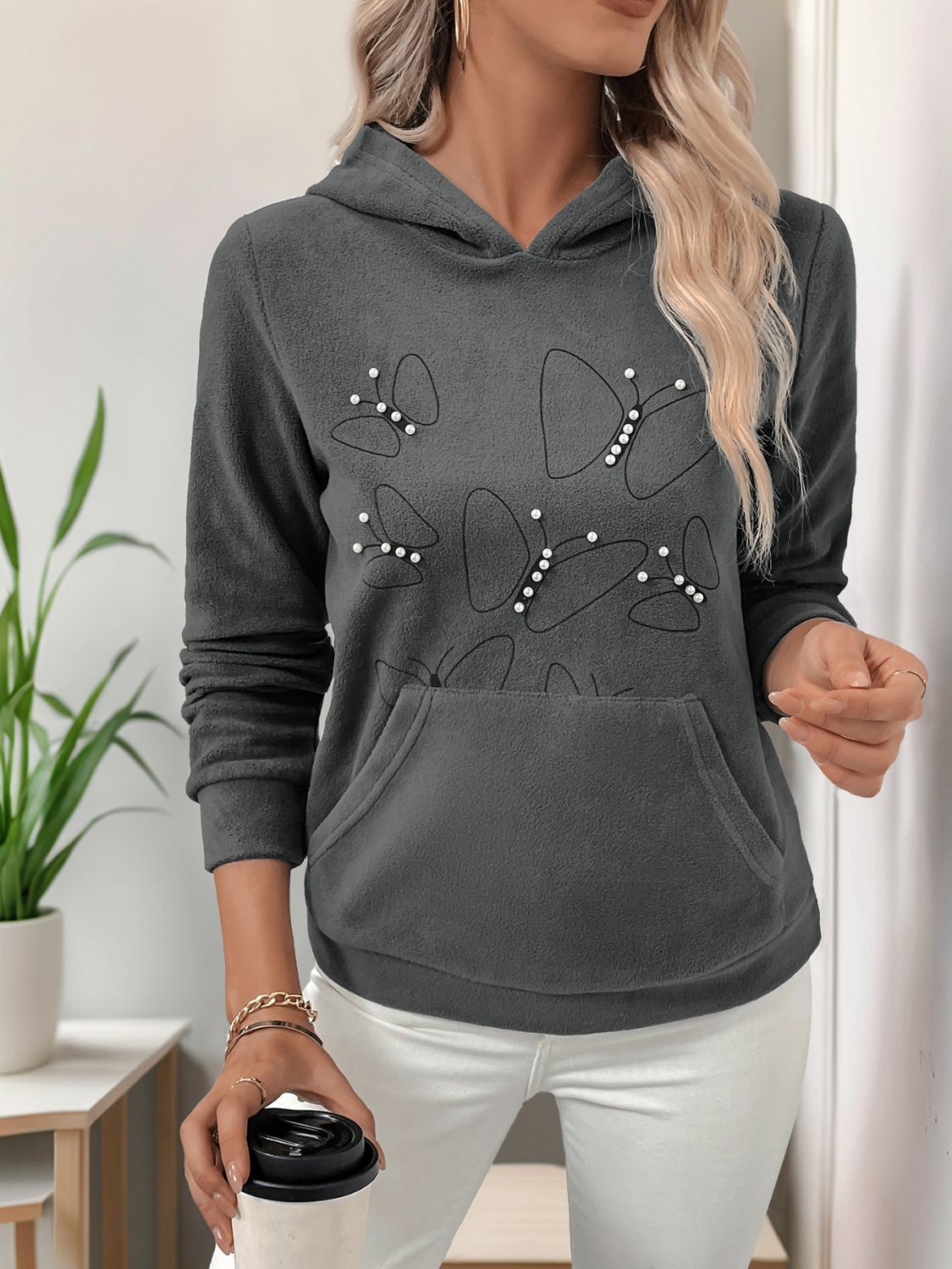 Perfee Pearl Butterfly Long Sleeve Hoodie - aurelia-clothing-8955