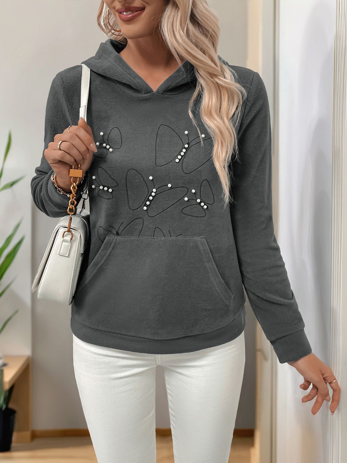 Perfee Pearl Butterfly Long Sleeve Hoodie - aurelia-clothing-8955