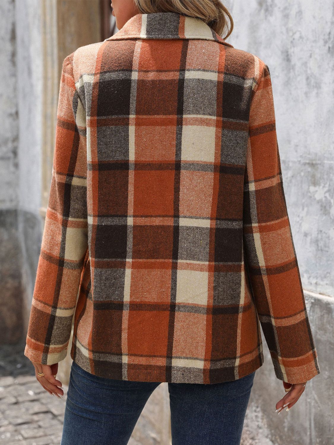 Perfee Plaid Button Down Lapel Collar Blazer - Free Shipping - aurelia-clothing-8955