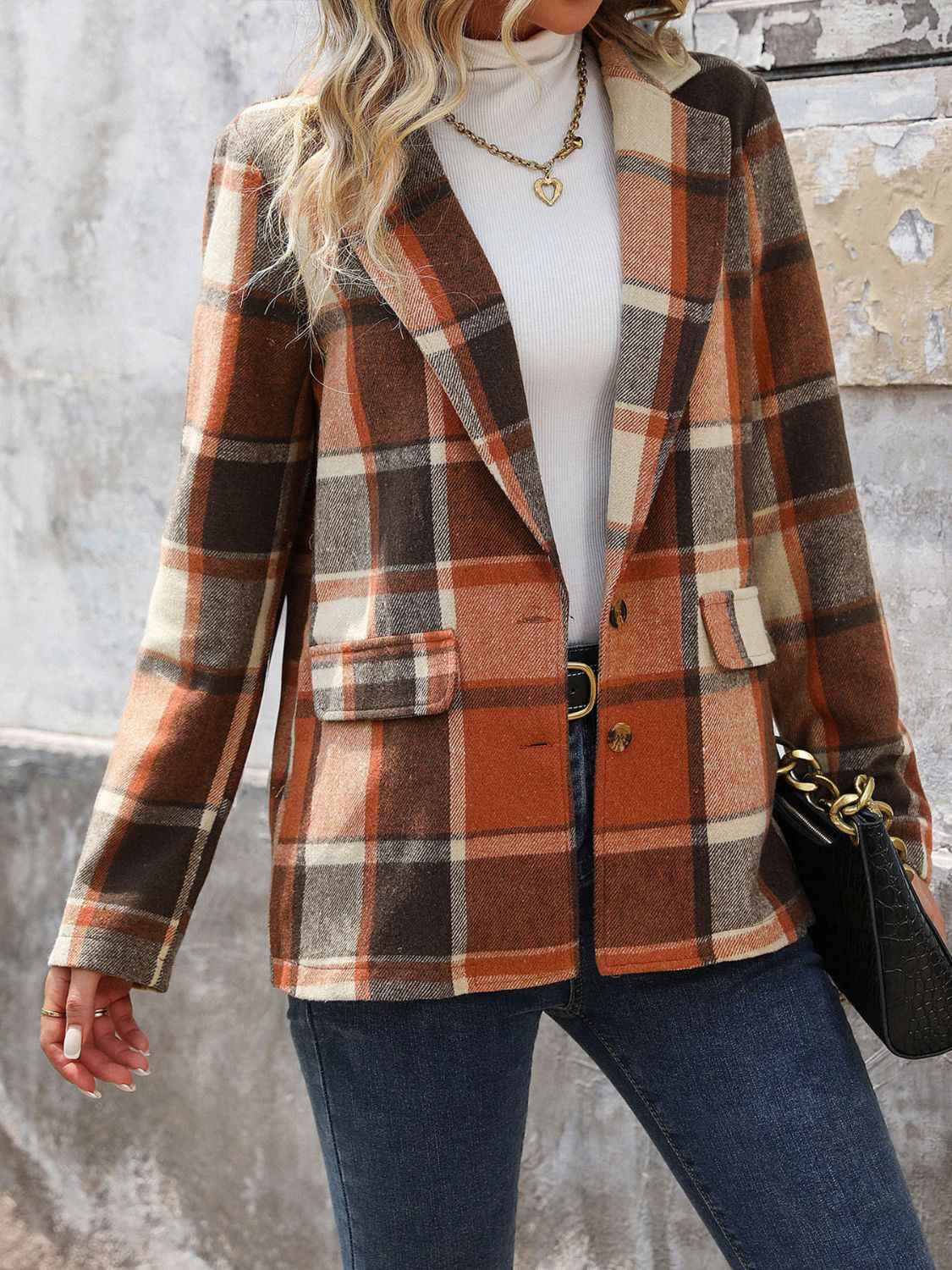 Perfee Plaid Button Down Lapel Collar Blazer - Free Shipping - aurelia-clothing-8955