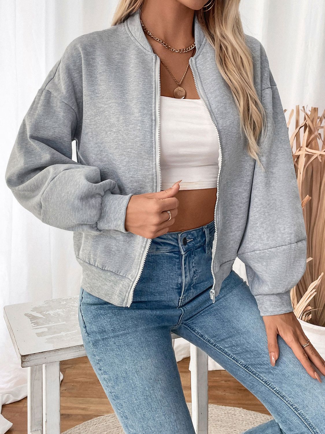 Perfee Zip Up Long Sleeve Sweatshirt - Free Shipping - aurelia-clothing-8955