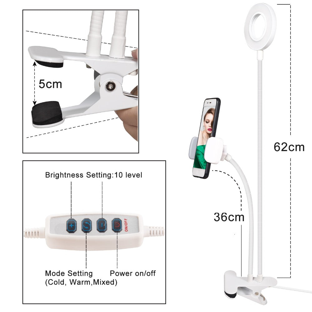 Photo Studio Selfie LED Ring Light with Cell Phone Mobile Holder for Youtube Live Stream Makeup Camera Lamp for iPhone Android - Free Shipping - aurelia-clothing-8955