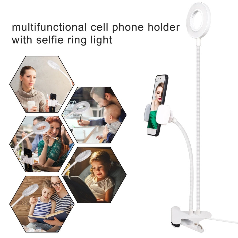Photo Studio Selfie LED Ring Light with Cell Phone Mobile Holder for Youtube Live Stream Makeup Camera Lamp for iPhone Android - Free Shipping - aurelia-clothing-8955