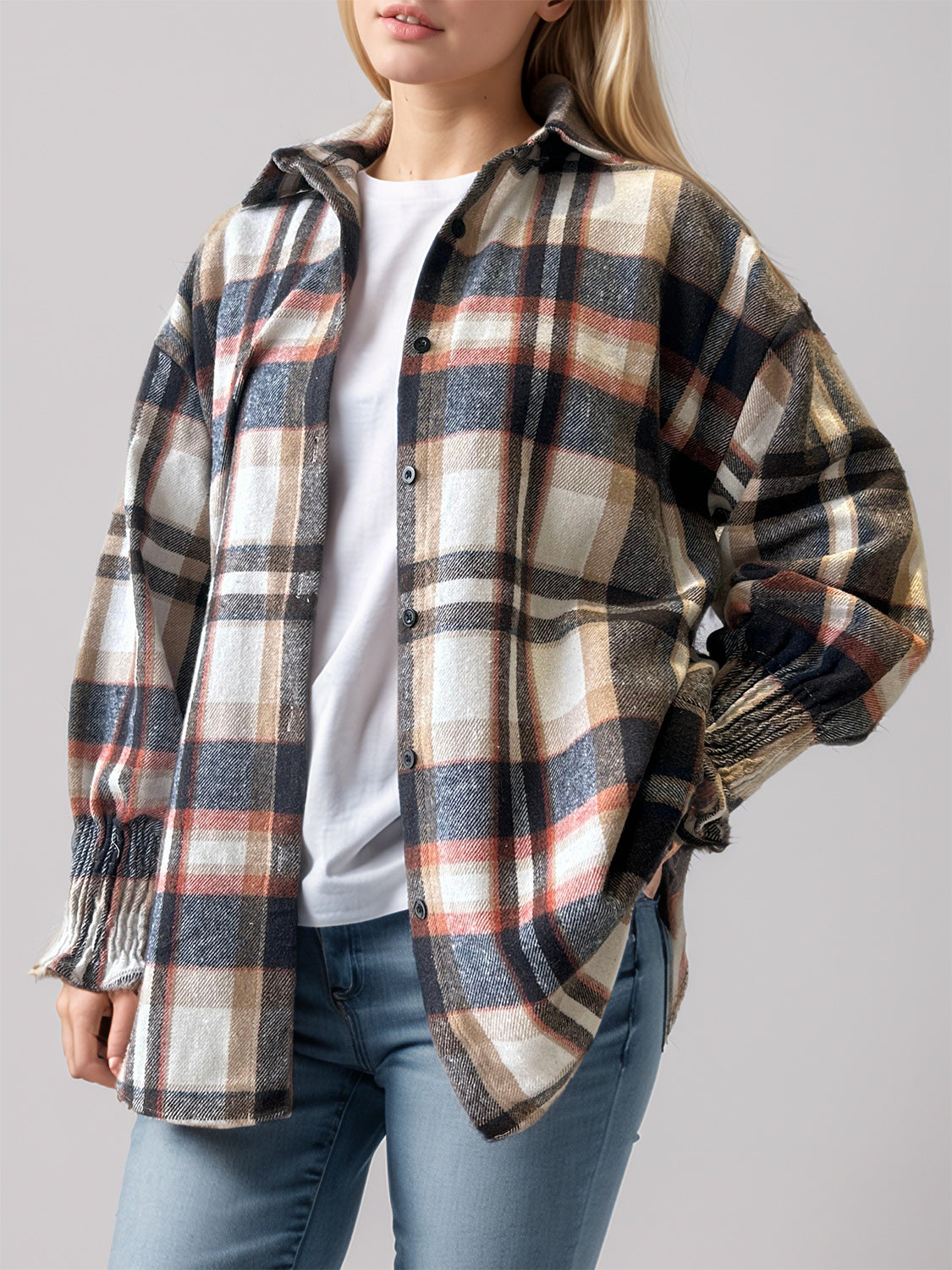 Plaid Button Up Long Sleeve Shirt - aurelia-clothing-8955