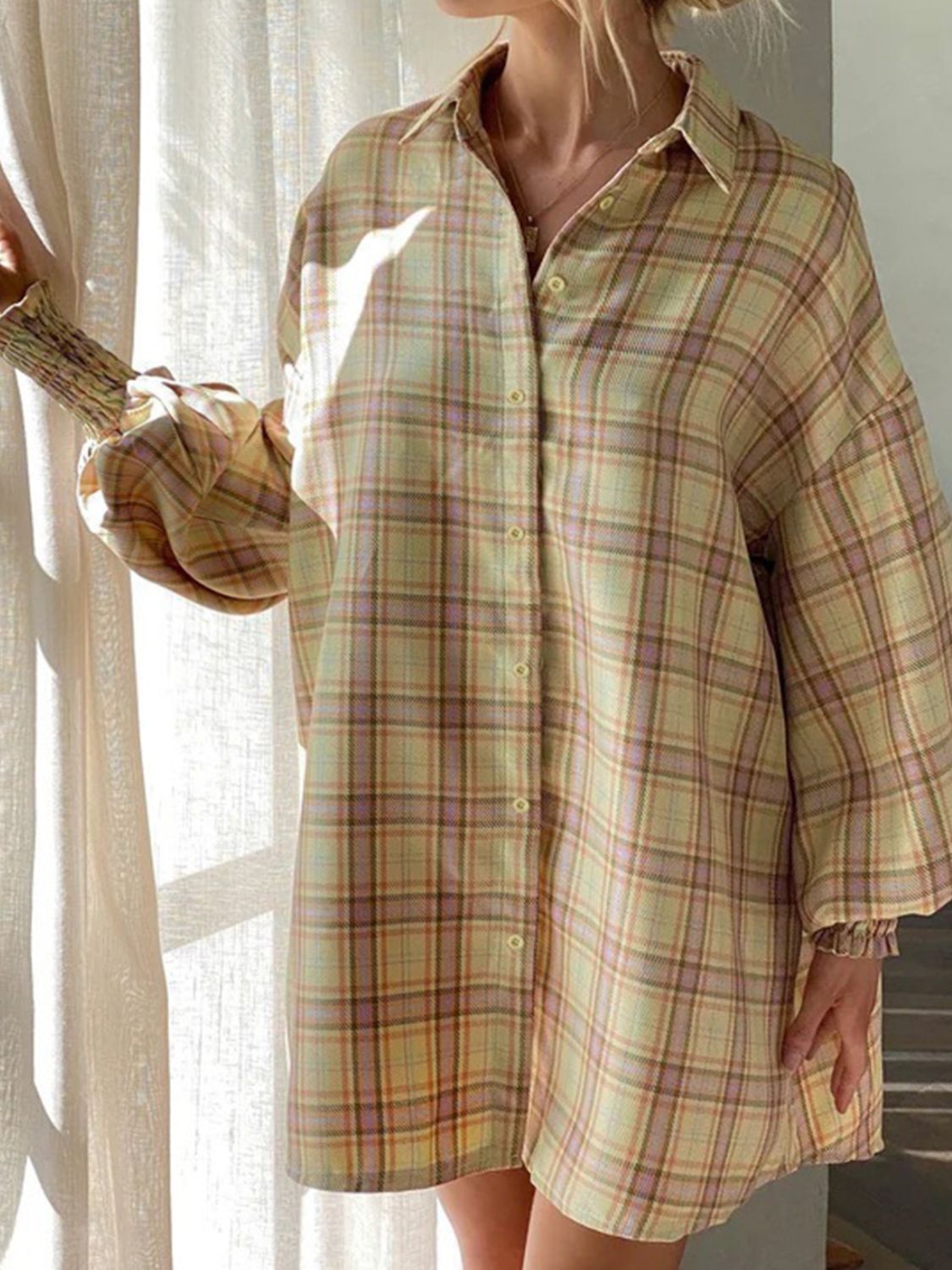 Plaid Button Up Long Sleeve Shirt - aurelia-clothing-8955