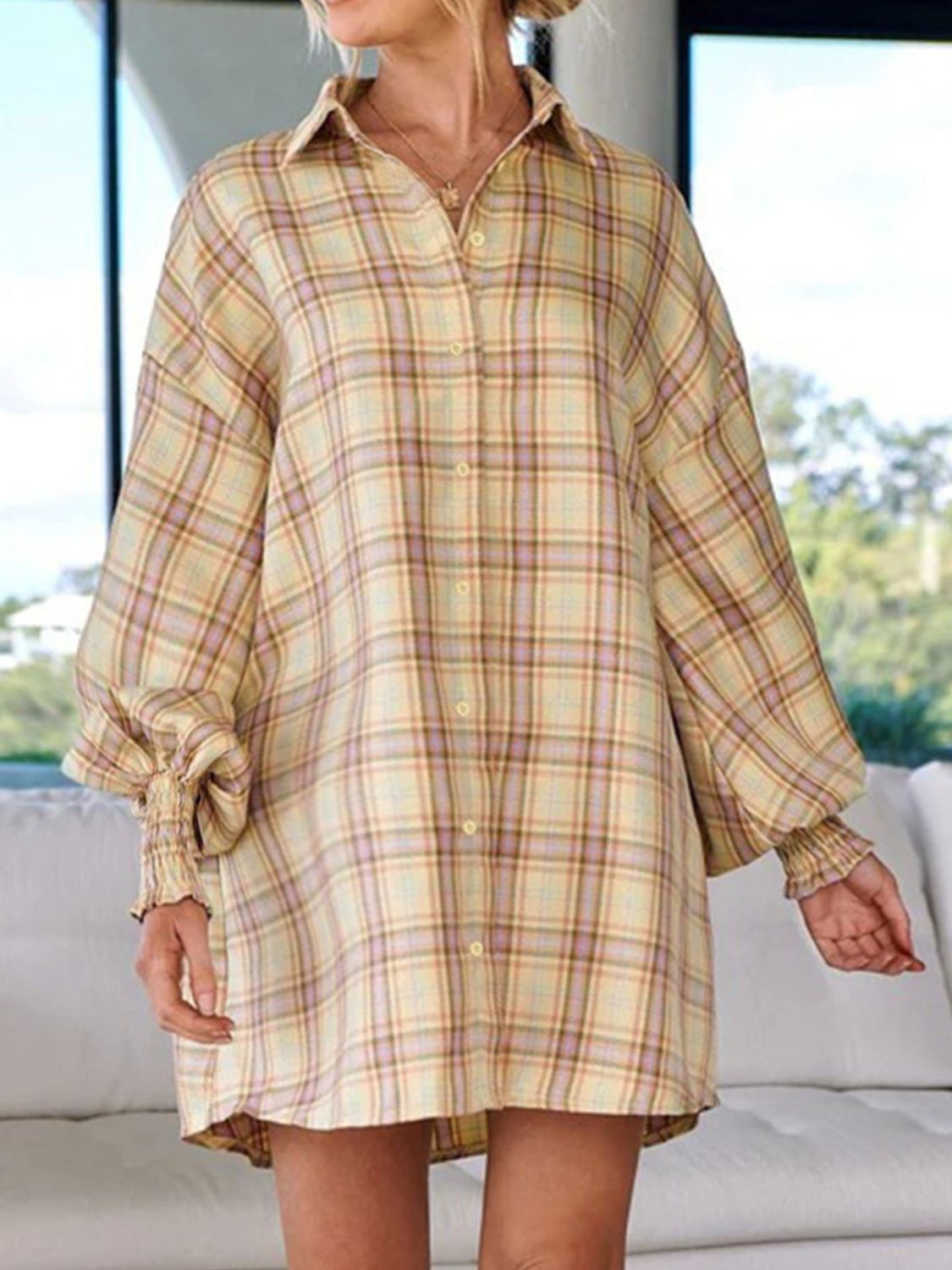 Plaid Button Up Long Sleeve Shirt - aurelia-clothing-8955