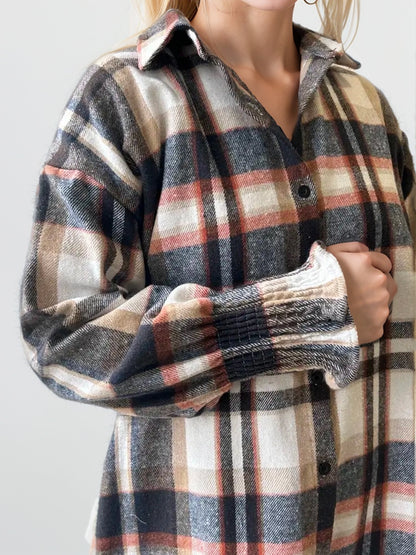 Plaid Button Up Long Sleeve Shirt - aurelia-clothing-8955