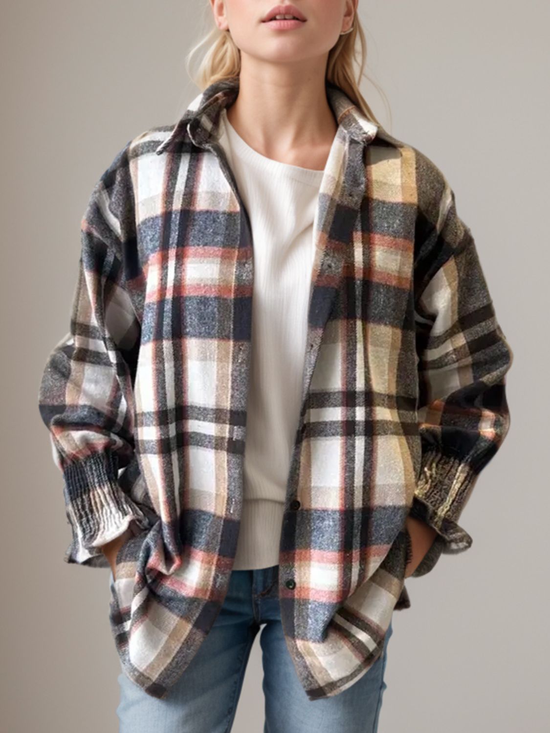 Plaid Button Up Long Sleeve Shirt - aurelia-clothing-8955