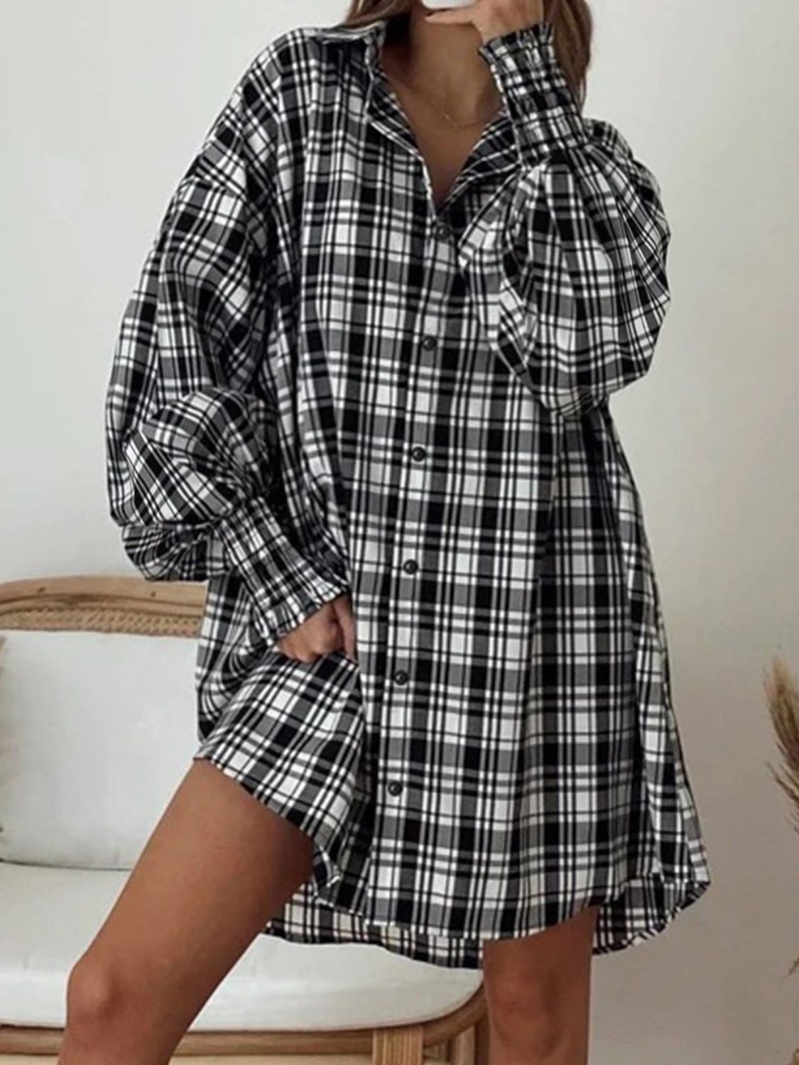 Plaid Button Up Long Sleeve Shirt - aurelia-clothing-8955