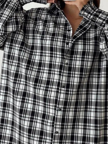 Plaid Button Up Long Sleeve Shirt - aurelia-clothing-8955