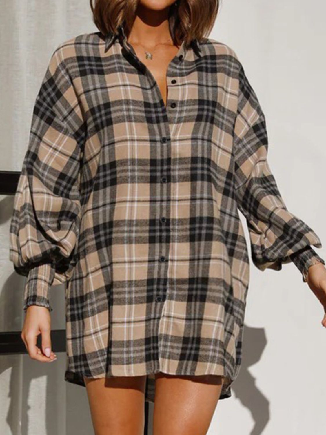 Plaid Button Up Long Sleeve Shirt - aurelia-clothing-8955