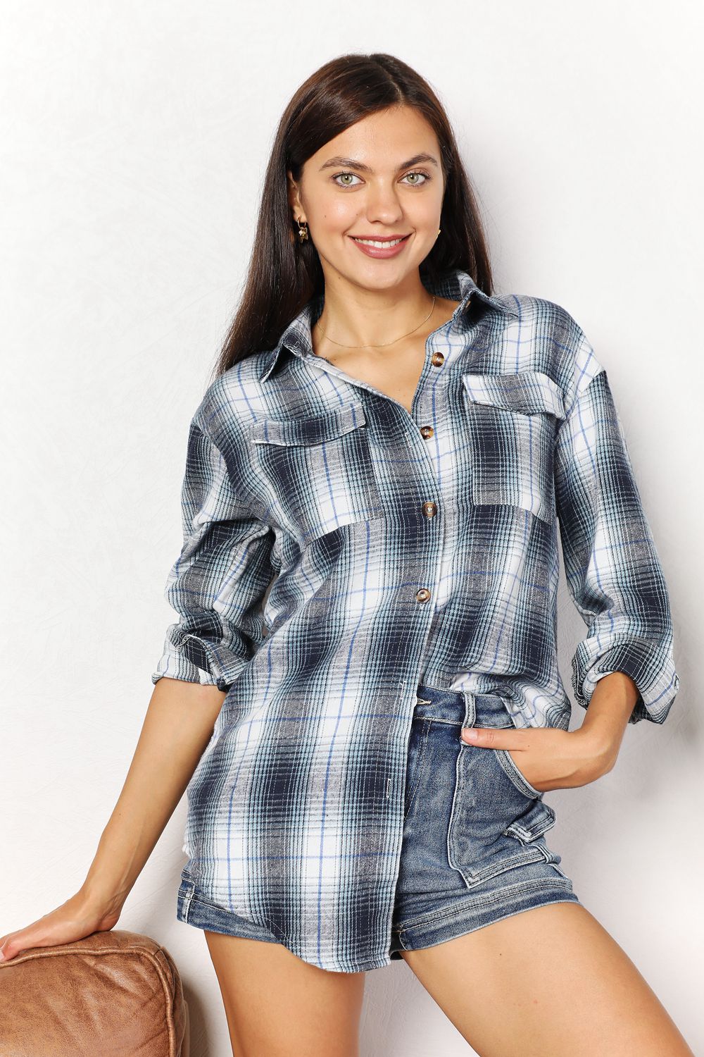 Plaid Dropped Shoulder Shirt - aurelia-clothing-8955