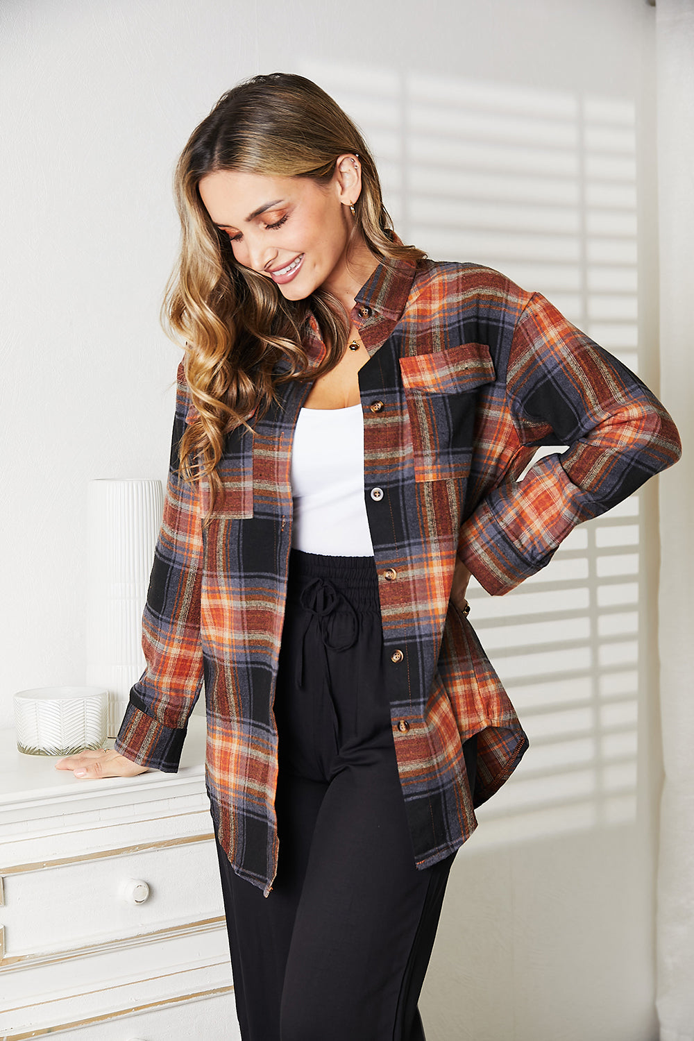 Plaid Dropped Shoulder Shirt - aurelia-clothing-8955