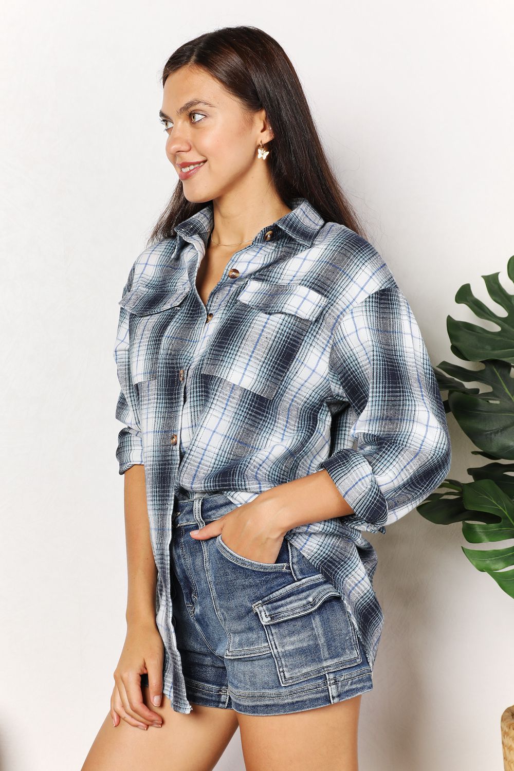Plaid Dropped Shoulder Shirt - aurelia-clothing-8955