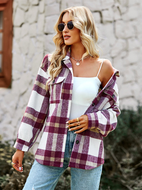 Plaid long sleeve shirt casual coat-Free Shipping - aurelia-clothing-8955