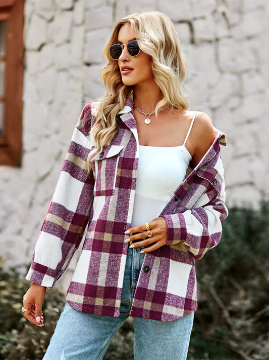 Plaid long sleeve shirt casual coat-Free Shipping - aurelia-clothing-8955