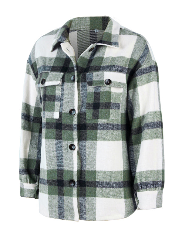 Plaid long sleeve shirt casual coat-Free Shipping - aurelia-clothing-8955