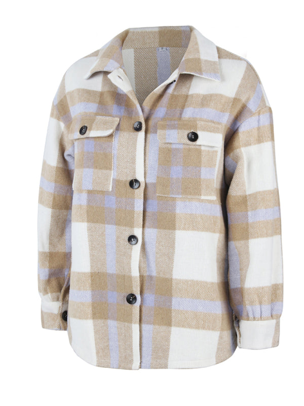 Plaid long sleeve shirt casual coat-Free Shipping - aurelia-clothing-8955