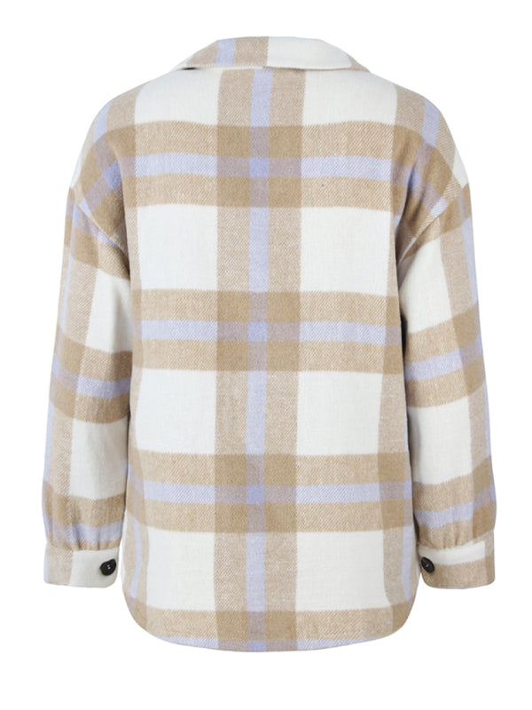 Plaid long sleeve shirt casual coat-Free Shipping - aurelia-clothing-8955