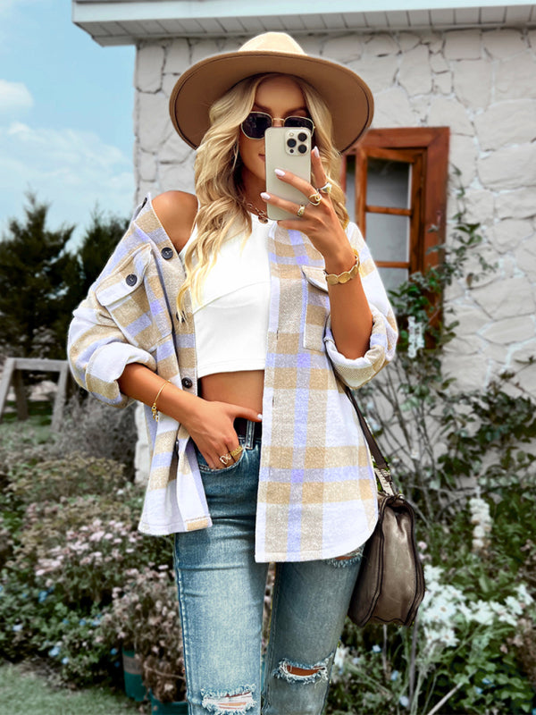Plaid long sleeve shirt casual coat-Free Shipping - aurelia-clothing-8955