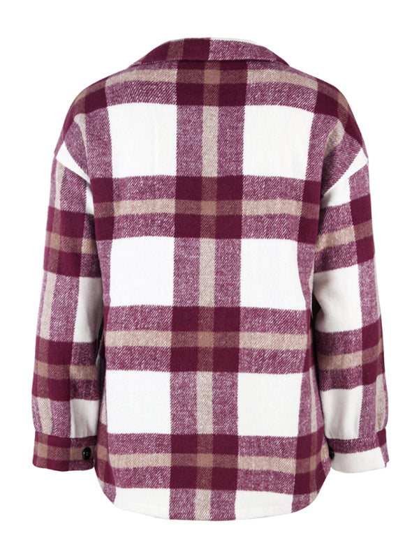 Plaid long sleeve shirt casual coat-Free Shipping - aurelia-clothing-8955