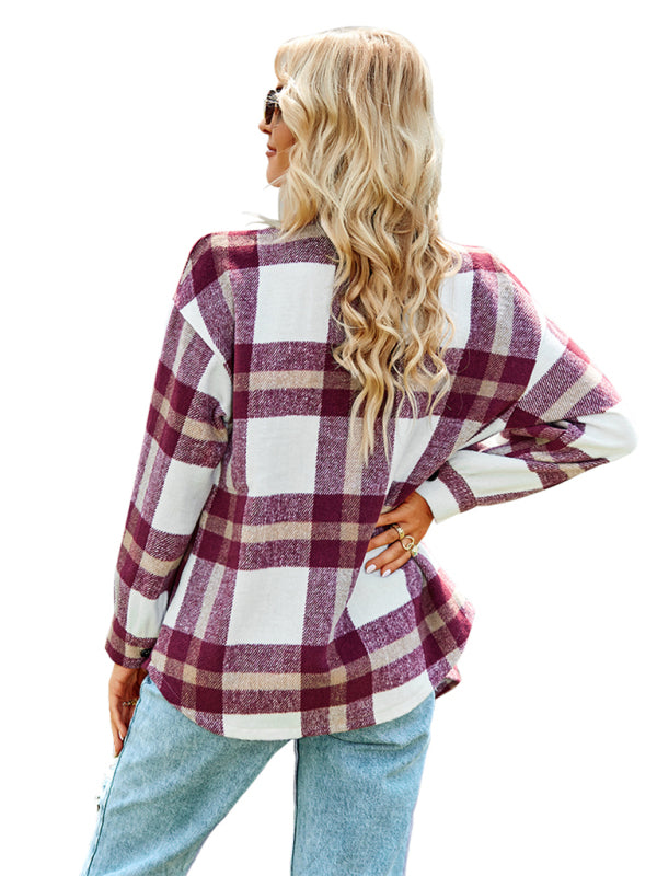 Plaid long sleeve shirt casual coat-Free Shipping - aurelia-clothing-8955