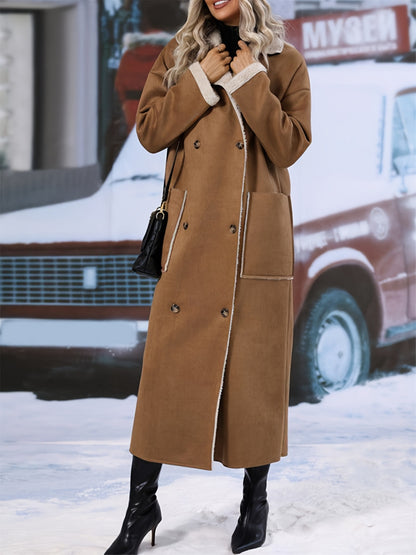Plus Size Drop Shoulder Sherpa Longline Coat - aurelia-clothing-8955