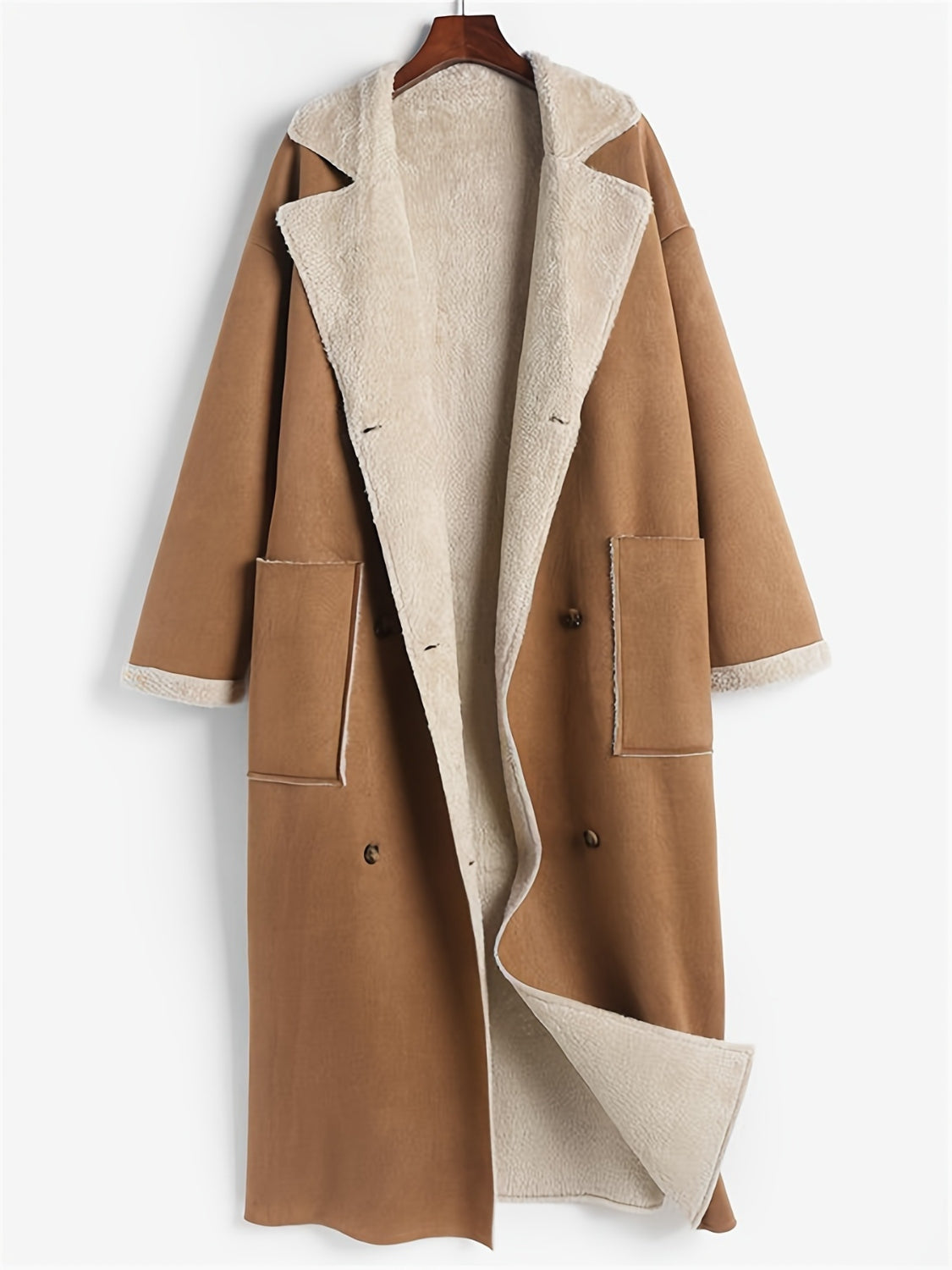 Plus Size Drop Shoulder Sherpa Longline Coat - aurelia-clothing-8955