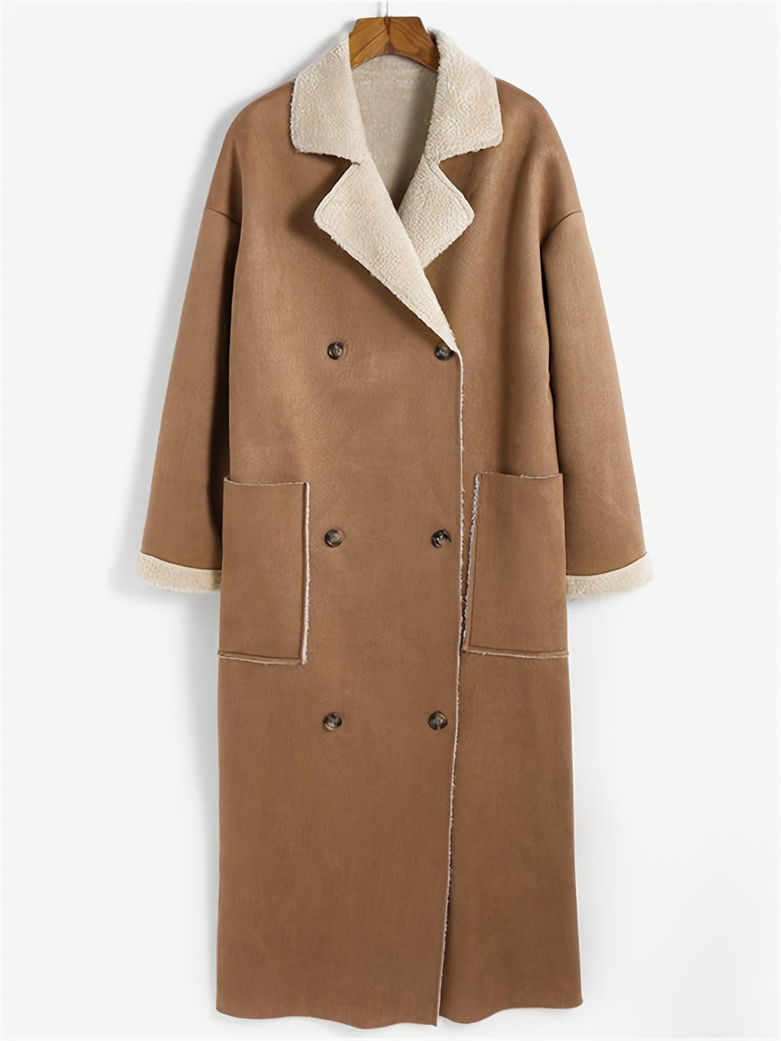 Plus Size Drop Shoulder Sherpa Longline Coat - aurelia-clothing-8955