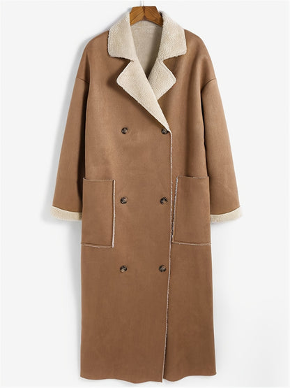Plus Size Drop Shoulder Sherpa Longline Coat - aurelia-clothing-8955