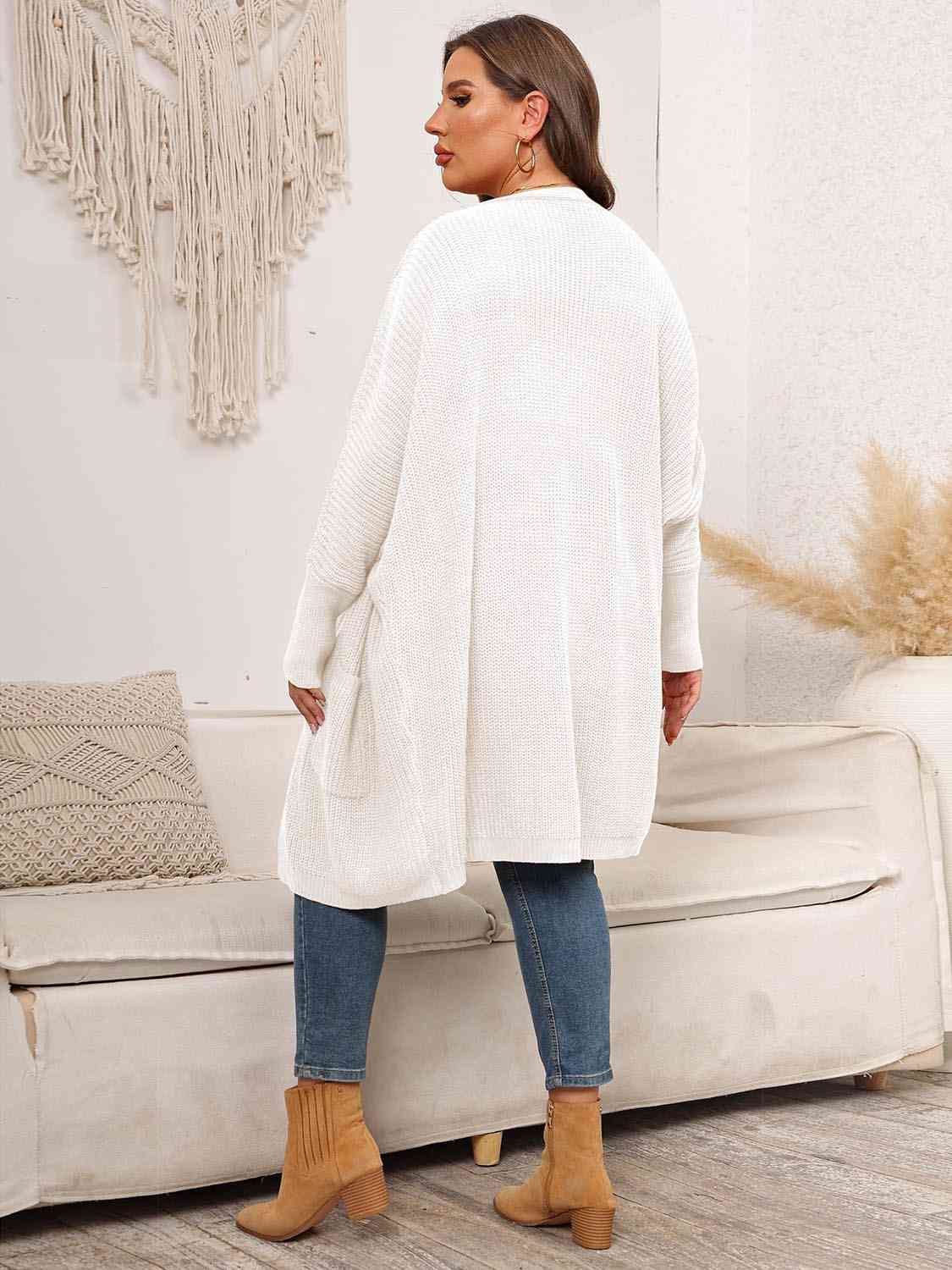 Plus Size Open Front Cardigan With Pockets - aurelia-clothing-8955