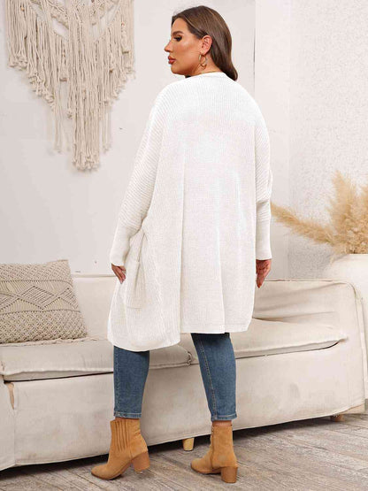 Plus Size Open Front Cardigan With Pockets - aurelia-clothing-8955