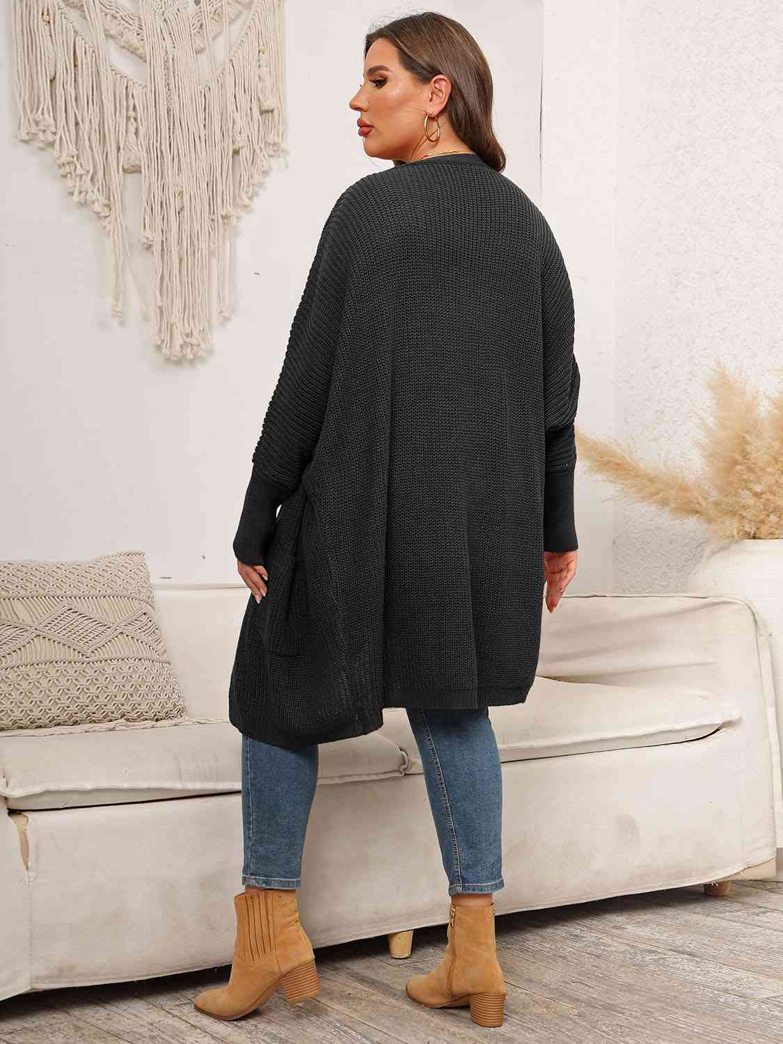 Plus Size Open Front Cardigan With Pockets - aurelia-clothing-8955