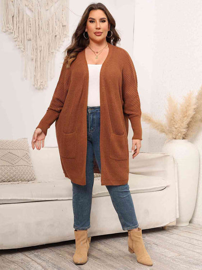 Plus Size Open Front Cardigan With Pockets - aurelia-clothing-8955
