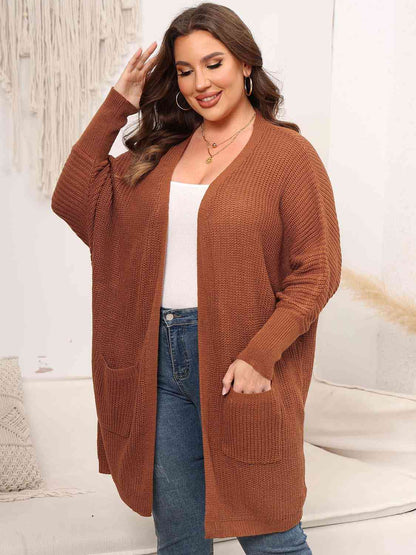 Plus Size Open Front Cardigan With Pockets - aurelia-clothing-8955