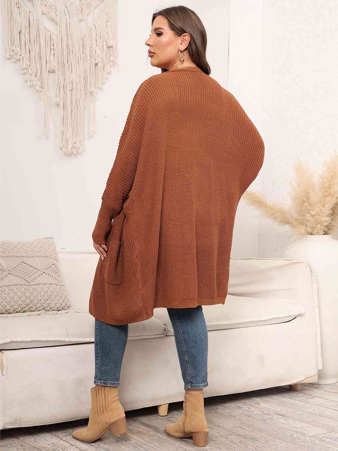 Plus Size Open Front Cardigan With Pockets - aurelia-clothing-8955
