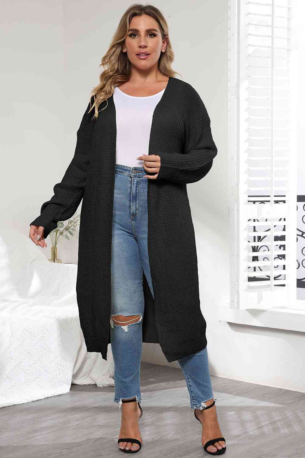 Plus Size Open Front Long Sleeve Cardigan - Free Shipping - aurelia-clothing-8955