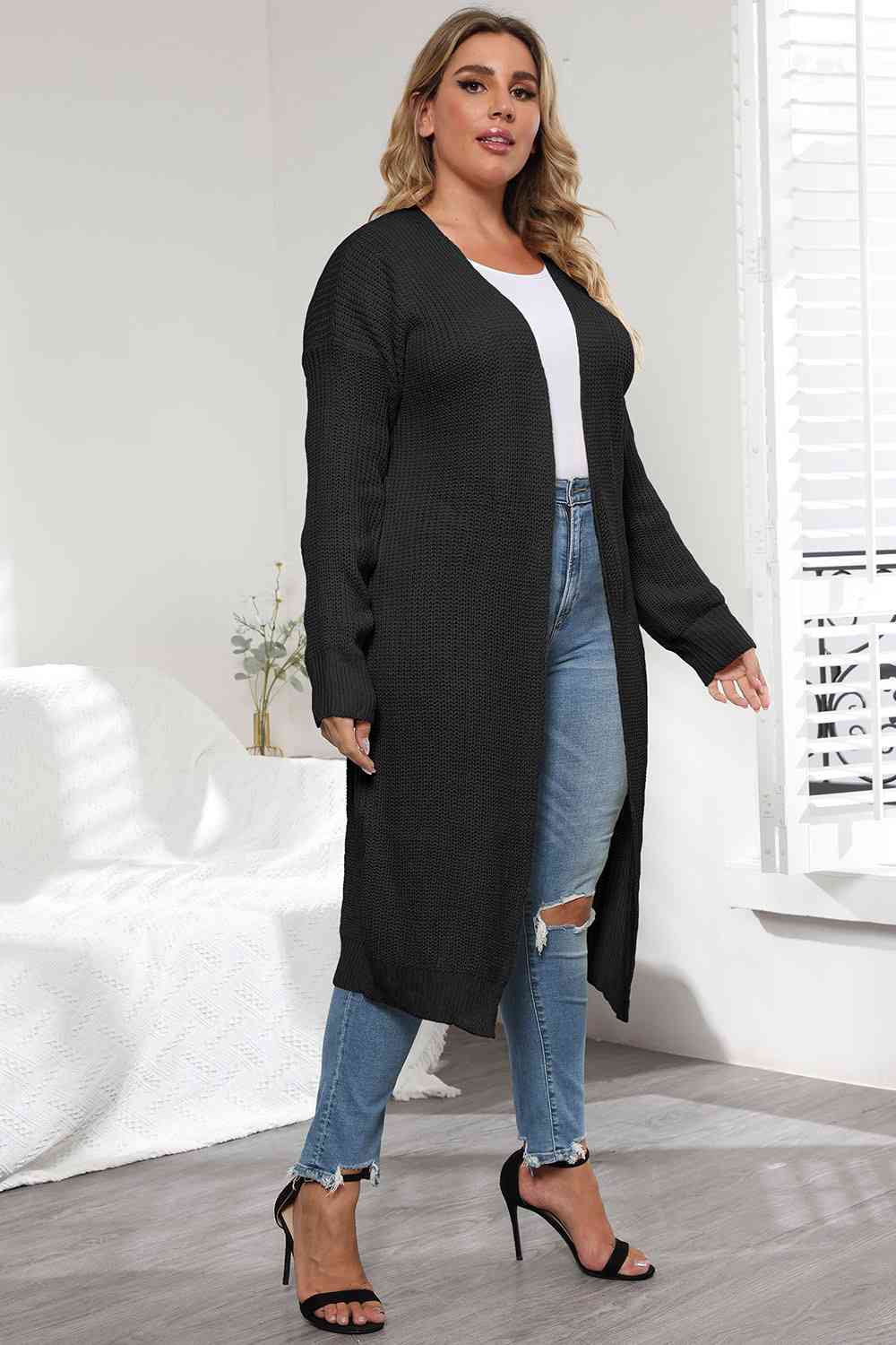 Plus Size Open Front Long Sleeve Cardigan - Free Shipping - aurelia-clothing-8955