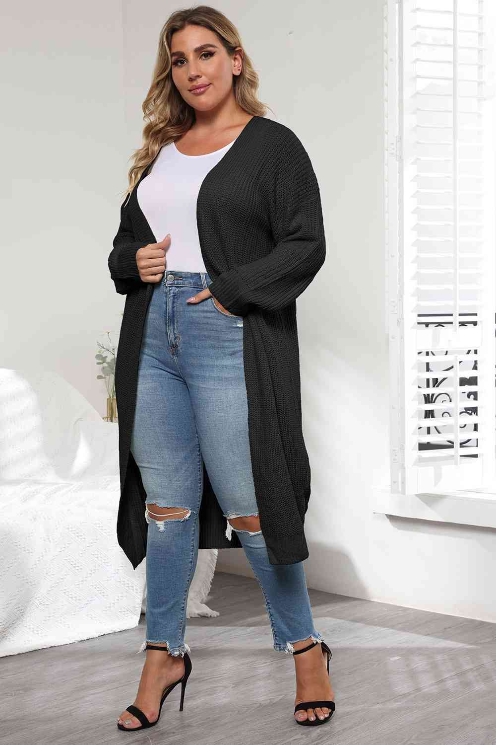 Plus Size Open Front Long Sleeve Cardigan - Free Shipping - aurelia-clothing-8955